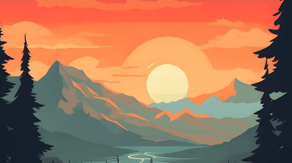 Coucher de soleil sur montagne